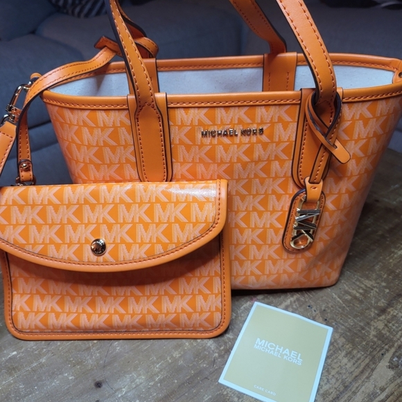 MICHAEL Michael Kors Handbags - Michael Kors Small Orange Tote and Wallet Set